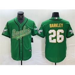 Men Philadelphia Eagles 26 Saquon Barkley Green Gold Cool Base Baseball Stitched Jersey