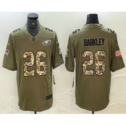 Men Philadelphia Eagles 26 Saquon Barkley Olive With Camo 2017 Salute To Service Stitched NFL Nike Limited Jersey