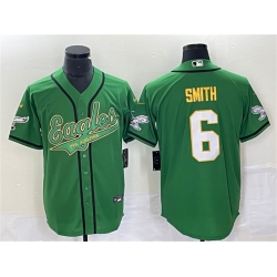 Men Philadelphia Eagles 6 DeVonta Smith Green Gold Cool Base Stitched Baseball Jersey