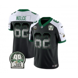 Men Philadelphia Eagles 62 Jason Kelce Black White 2023 F U S E  With 4 Star C Patch Throwback Vapor Untouchable Limited Stitched Football Jersey