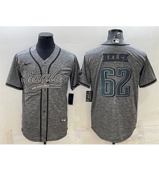 Men Philadelphia Eagles 62 Jason Kelce Gray With Patch Cool Base Stitched Baseball Jersey