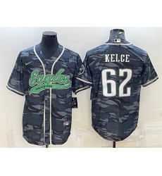 Men Philadelphia Eagles 62 Jason Kelce Grey Camo With Patch Cool Base Stitched Baseball Jersey