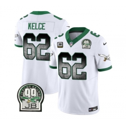 Men Philadelphia Eagles 62 Jason Kelce White 2023 F U S E  With 4 Star C Patch Throwback Vapor Untouchable Limited Stitched Football Jersey