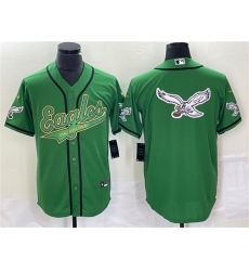 Men Philadelphia Eagles Green Gold Team Big Logo Cool Base Stitched Baseball Jersey