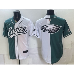 Men Philadelphia Eagles Team Big Logo Green White Split Stitched Jersey