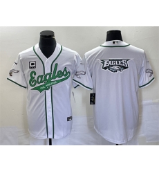 Men Philadelphia Eagles White Team Big Logo With C Patch Cool Base Stitched Baseball Jersey