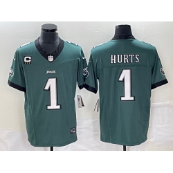 Men's Philadelphia Eagles #1 Jalen Hurts Green C Patch 2023 FUSE Vapor Untouchable Stitched Jersey