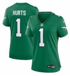 Women Philadelphia Eagles 1 Jalen Hurts Kelly Green Stitched Football Jersey  Run Small