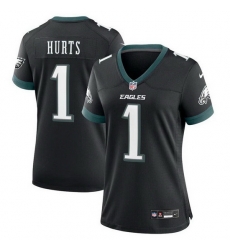 Women Philadelphia Eagles 1 Jalen Hurts New Black Stitched Game Jersey 