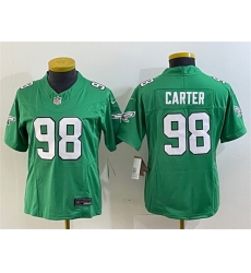 Women Philadelphia Eagles 98 Jalen Carter Green 2023 F U S E  Stitched Football Jersey  Run Small