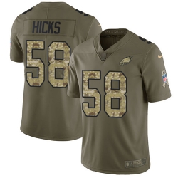 Youth Nike Eagles #58 Jordan Hicks Olive Camo Stitched NFL Limited 2017 Salute to Service Jersey