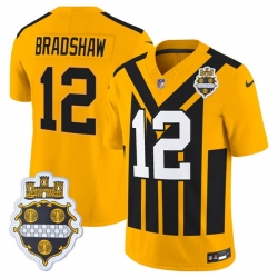 Men Pittsburgh Steelers 12 Terry Bradshaw Gold 1933 F U S E  Throwback Alternate Football Stitched Football Jersey 2