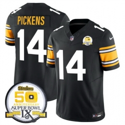 Men Pittsburgh Steelers 14 George Pickens Black 2024 F U S E 50th Anniversary Of Super Bowl IX Vapor Untouchable Limited Stitched Jersey