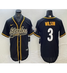 Men Pittsburgh Steelers 3 Russell Wilson Black With Patch Cool Base Stitched Baseball Jerseys