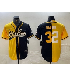 Men Pittsburgh Steelers 32 Franco Harris Yellow Black Split With Patch Cool Base Stitched Baseball Jersey