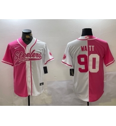 Men Pittsburgh Steelers 90 T J Watt 2024 Arctic Red White Salute To Service Stitched Baseball Jersey 3