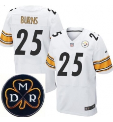 Men's Nike Pittsburgh Steelers #25 Artie Burns White Team Color Stitched NFL Elite MDR Dan Rooney Patch Jersey