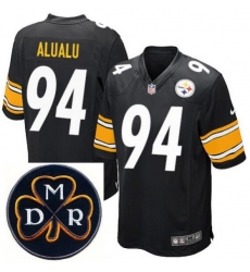 Men's Nike Pittsburgh Steelers #94 Tyson Alualu Black NFL Elite MDR Dan Rooney Patch Jersey