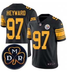 Men's Nike Pittsburgh Steelers #97 Cameron Heyward Elite Black Rush NFL MDR Dan Rooney Patch Jersey