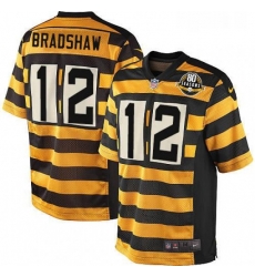 Youth Nike Pittsburgh Steelers 12 Terry Bradshaw Limited YellowBlack Alternate 80TH Anniversary Throwback NFL Jersey