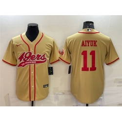 Men San Francisco 49ers 11 Brandon Aiyuk Gold With Patch Cool Base Stitched Baseball Jersey