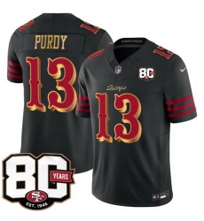 Men San Francisco 49ers  13 Brock Purdy Black 80th Anniversary Patch  Rivalries  2026 F U S E  Vapor Untouchabl Limited Stitched Football Jersey