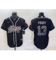 Men San Francisco 49ers 13 Brock Purdy Black Reflective With Patch Cool Base Stitched Baseball Jersey