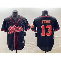 Men San Francisco 49ers 13 Brock Purdy Black With Patch Cool Base Stitched Baseball Jersey