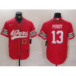 Men San Francisco 49ers 13 Brock Purdy Red With Patch Cool Base Stitched Baseball Jersey 1