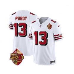 Men San Francisco 49ers 13 Brock Purdy White 2023 F U S E  50th Patch Vapor Untouchable Limited Stitched Football Jersey