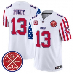 Men San Francisco 49ers 13 Brock Purdy White 2024 F U S E  American Vapor Limited Stitched Football Jersey