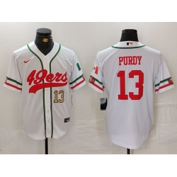 Men San Francisco 49ers 13 Brock Purdy White With Patch Cool Base Stitched Baseball Jersey 1