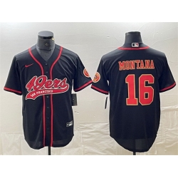 Men San Francisco 49ers  16 Joe Montana Black With Patch Cool Base Stitched Baseball Jersey