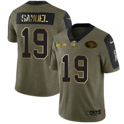 Men San Francisco 49ers 19 Deebo Samuel 2021 Olive Camo Salute To Service Golden Limited Stitched Jersey