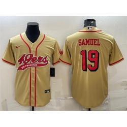 Men San Francisco 49ers 19 Deebo Samuel New Gold With Patch Cool Base Stitched Baseball Jersey