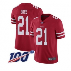 Men San Francisco 49ers 21 Frank Gore Red White 100th Patch Stitched jersey