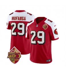 Men San Francisco 49ers 29 Talanoa Hufanga Red White 2023 F U S E  50th Patch Throwback Stitched Football Jersey