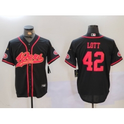 Men San Francisco 49ers 42 Ronnie Lott Black With Patch Cool Base Stitched Baseball Jersey 3