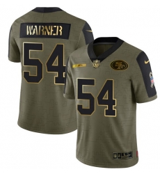 Men San Francisco 49ers 54 Warner Scarlet 2021 Olive Camo Salute To Service Golden Limited Stitched Jersey