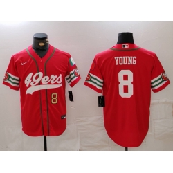 Men San Francisco 49ers  8 Steve Young Red With Patch Cool Base Stitched Baseball Jersey  2