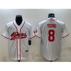 Men San Francisco 49ers 8 Steve Young White With Patch Cool Base Stitched Baseball Jersey