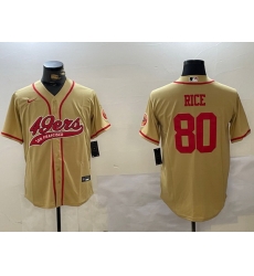 Men San Francisco 49ers 80 Jerry Rice Gold With Patch Cool Base Stitched Baseball Jersey 1