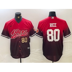 Men San Francisco 49ers 80 Jerry Rice  Red Black With Patch Cool Base Stitched Baseball jerseys 2