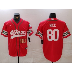 Men San Francisco 49ers 80 Jerry Rice Red With Patch Cool Base Stitched Baseball Jersey 1