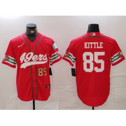 Men San Francisco 49ers 85 George Kittle Red With Patch Cool Base Stitched Baseball Jersey 2