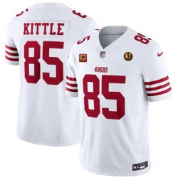 Men San Francisco 49ers 85 George Kittle White 2023 F U S E  With 4 Star C Patch And John Madden Patch Vapor Limited Stitched Football Jersey