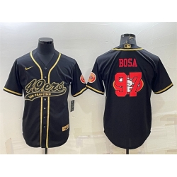 Men San Francisco 49ers 97 Nick Bosa Black Gold Team Big Logo With Patch Cool Base Stitched Baseball Jersey