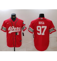 Men San Francisco 49ers 97 Nick Bosa Red With Patch Cool Base Stitched Baseball Jersey 1