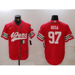 Men San Francisco 49ers 97 Nick Bosa Red With Patch Cool Base Stitched Baseball Jersey 1