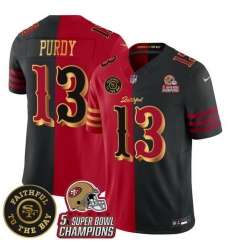Men San Francisco 49ers Active Player Custom Black Red Splite F U S E  Faithful To The Bay Patch And 5x Super Bowl Champions Patch Vapor Limited Stitched F